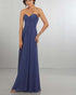 Simple Dark Blue Bridesmaid Dresses 2018 Strapless Chiffon Ruched Pleats Bridesmaid Gowns Floor Length
